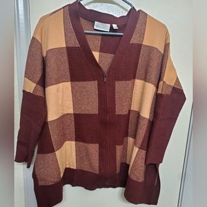 Rafaella Checkered Boxy Zip Up Cardigan Sz Medium